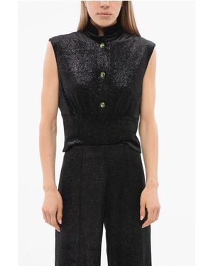 Viktor & Rolf Glittery Velvet Bustier Top - Black