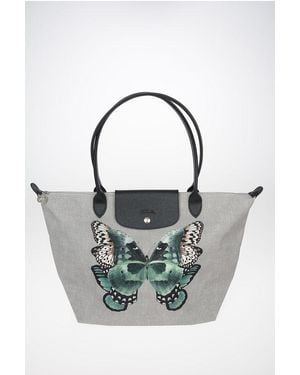 Longchamp Fabric Tote Bag With Butterfly Print - Blue