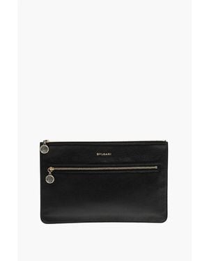 BVLGARI Textured Leather Clutch With Outer Pocket - Black