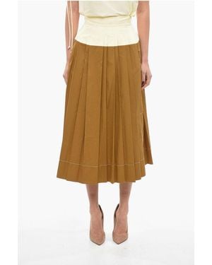 Tory Burch Two Tone Popeline Cotton Accordion Skirt - Natural