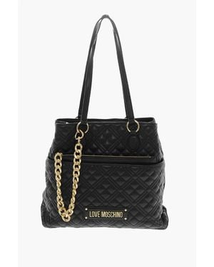 Moschino Love Quilted Faux Leather Tote Bag With Matching Pouch - Black
