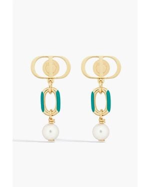 Dior Brass Petit Cd Earrings With Pearl - Blue