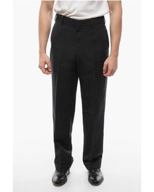 J.Press Wool And Linen Cuffed Hem Baggy Fit Trousers - Black