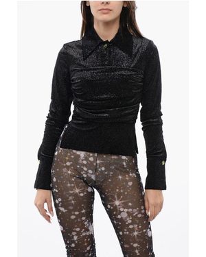 Viktor & Rolf Gathered Waist Velour Glittered Top - Black