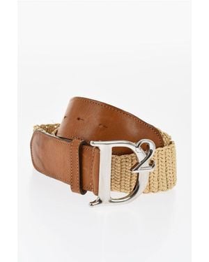 DSquared² Two-Tone Leather And Raffia Belt With Logoed Buckle 40Mm - Brown