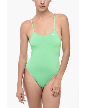 Nike Swim Solid Colour One-Piece Swimsuit With Lace-Up Detail - Green