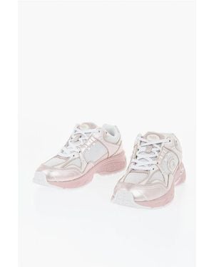 COACH Lamé Faux Leather Lace-Up Trainers - White