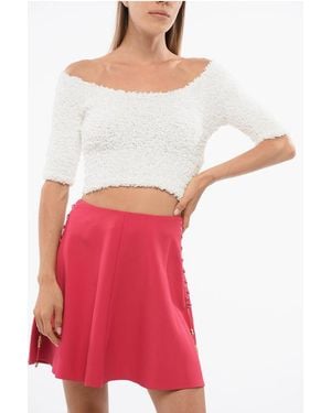Elisabetta Franchi Short-Sleeved Knitted Crop Top - Red