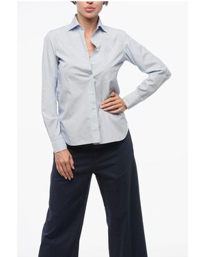 Finamore 1925 Hairline Patterned Popeline Shirt With Standard Collar - Blue