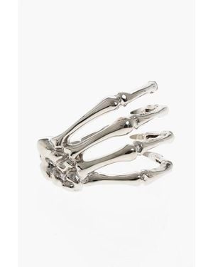 Raf Simons Polished Metal Skeleton Hand Bracelet With Rhinestone Embell - White