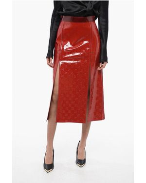 Fendi Patent Leather Skirt With Ton-Sur-Ton Monogrammed Pattern - Red