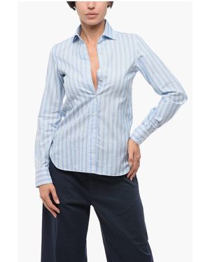 Finamore 1925 Balanced Stripe Popeline Slim Fit Shirt - Blue