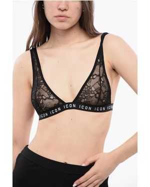 DSquared² Icon Lace Triangle Bra With Logoed Elastic Band - Black