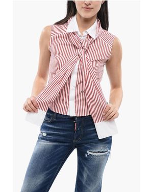 DSquared² Cropped Awning-Striped Shirt With Knotted Detail - Red
