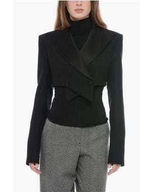 LAQUAN SMITH Crossed Cropped Blazer With Satin Lapel - Black