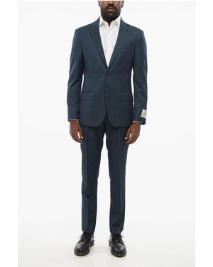 Corneliani Cc Colelction Virgin Wool Side Vents Notch Lapel 2-Button Su - Blue