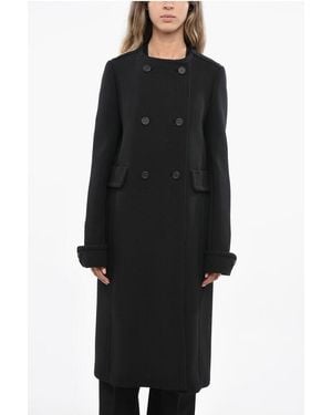 Miu Miu Solid Colour Wool Double Breasted Natte' Coat - Black