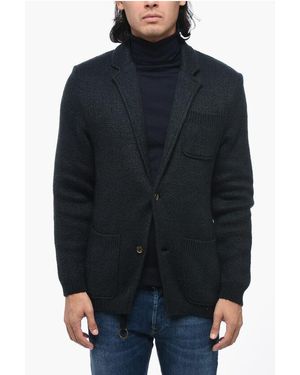 SUNHOUSE Knitted Blazer with Horn Button Detailing - Blue