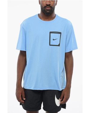 Nike Swim Contrasting Printed Crew-Neck T-Shirt With Breast Pocke - Blue