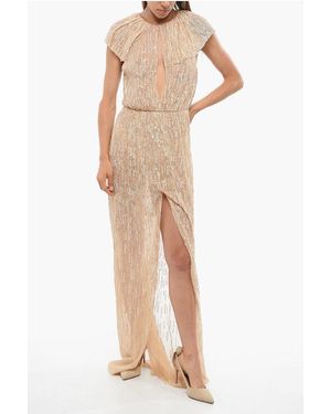 Elisabetta Franchi Carpet Sequined Maxidress With Cape Design - Natural