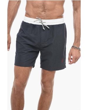 Brunello Cucinelli Embroidered Logo Boxer Swimshort With Contrasting Waistband - Blue