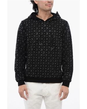 John Richmond Brushed Cotton Hoodie With Contrasting Rhinestone Logo - Black