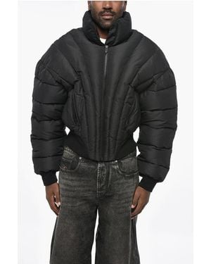 Mugler Cropped Fit Padded Bomber Jacket With Quilted Motif - Black