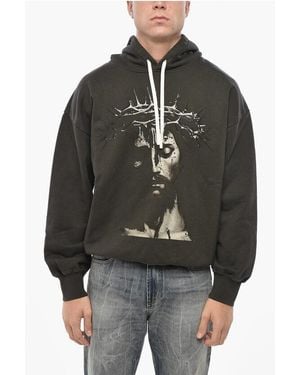 1989 STUDIO Brushed Cotton Hoodie Jesus With Front Print - Black