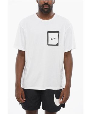 Nike Swim Contrasting Printed Crew-Neck T-Shirt With Breast Pocke - White