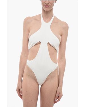 Mugler Solid Colour Halterneck One-Piece Swimsuit With Cut-Out Detai - Pink