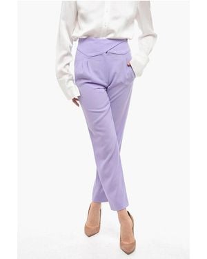 BLAZE Wool High-Waisted Trousers With Crossed Closure - Purple