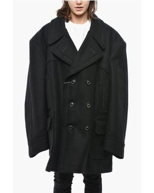 Maison Margiela Mm0 Double-Breasted Oversized Coat With Multipocketed Design - Black