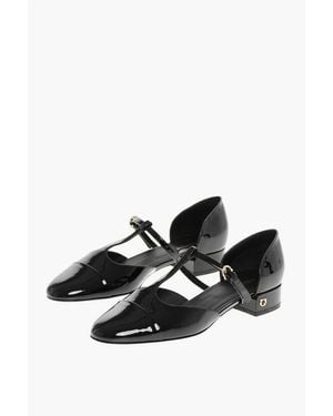 Ferragamo Patent Leather Linette T-Bar Ballet Flats - Black