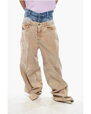 DSquared² Wide-Leg Ribbed Velour Trousers Twin Pack With Denim Detail - Multicolour