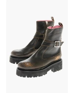 DSquared² Vintage Effect Leather Booties With Buckle - Black