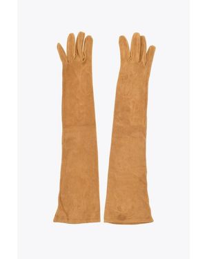 DSquared² Suede Leather Gloves With Buttons - Brown