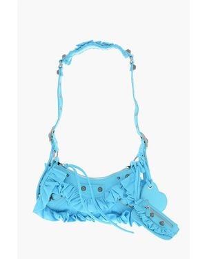 Balenciaga Solid Colour Fabric Le Cagole Shoulder Bag With Ruffles - Blue