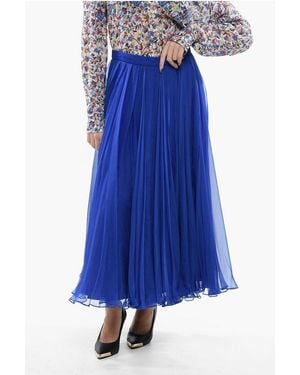 Alexander McQueen Silk Chiffon Flared Skirt With Back Zip - Blue