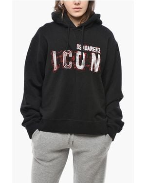 DSquared² Brushed Cotton Icon Hoodie With Embossed Print - Black