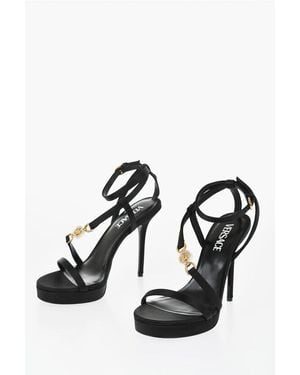 Versace Satin Ankle Strap Sandals With Golden And Rhinestone Logo 12 - Black