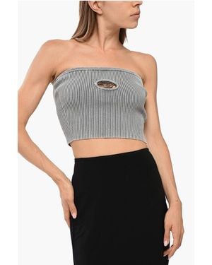 DIESEL Ribbed Strapless M-Clarksville-R Crop Top With Metal Detail - Grey