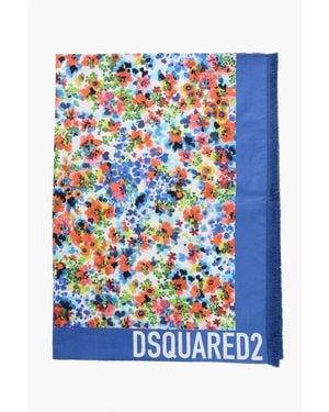 DSquared² Floral Patterned Lightweight Cotton Beach Towel - Blue