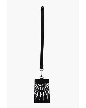 Neil Barrett Leather Fair-Isle Thunderbolt Badge Holder - Black