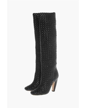 Bottega Veneta Woven Leather Canalazzo Under The Knee Boots 10Cm - Black