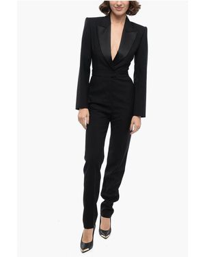 McQueen Wool Jumpsuit With Satin Peak Lapel - Black
