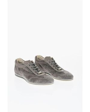 Corneliani Id Suede Low Top Trainers With Perforated Inserts - Grey