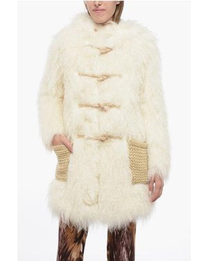 Saint Laurent Faux-Fur Montgomery Coat - Natural
