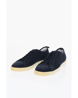 Corneliani Id Solid Colour Suede And Fabric Low-Top Trainers - Blue