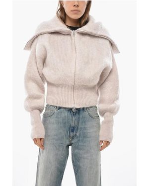 Sa Su Phi Mohair Blend Bomber Fit Pullover With Front Zip - Blue