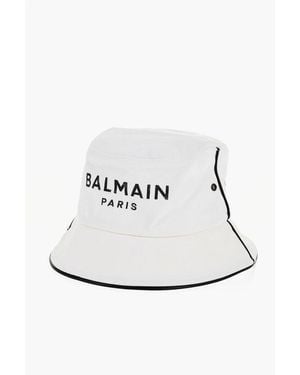 Balmain Solid Colour B-Army Bucket Hat With Printed Logo - White